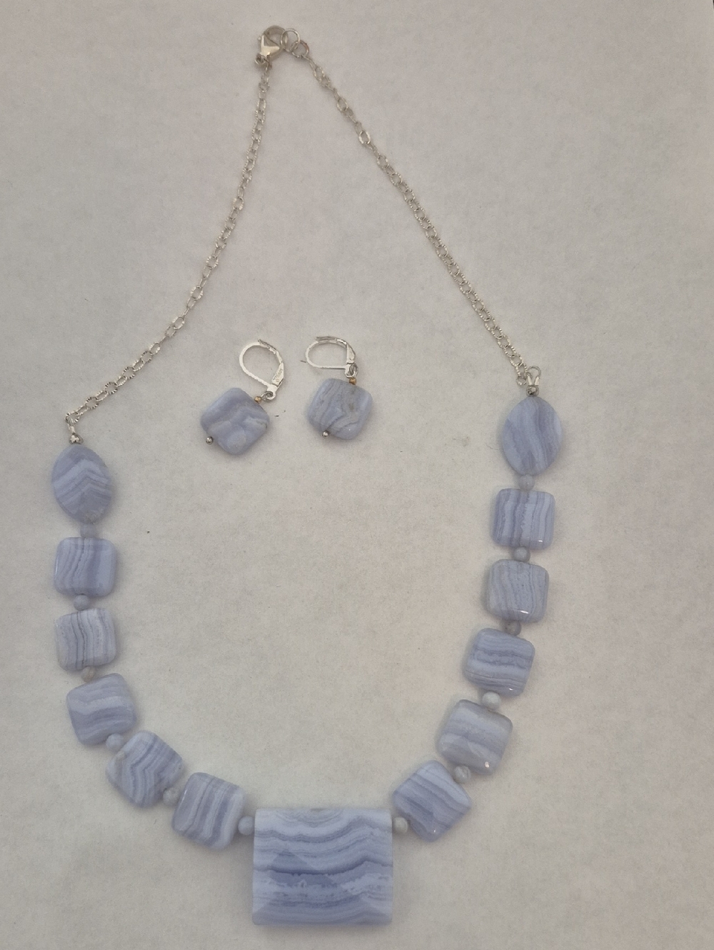 Blue Lace Agate Stone Necklace & Earring Set